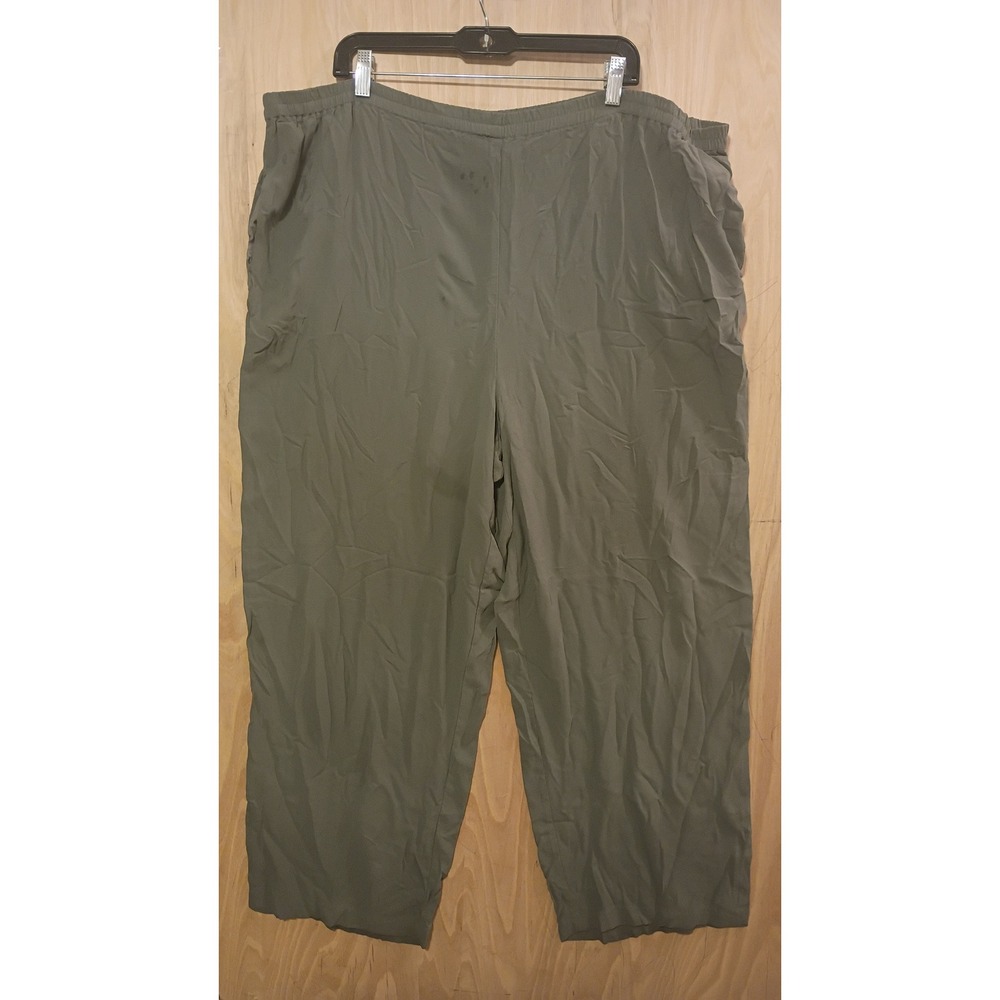 Eileen Fisher Woman Olive Green Elastic Waist Straight Leg Plus Size 2X Wide Leg